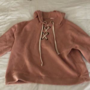 Blush lace up hoodie pullover